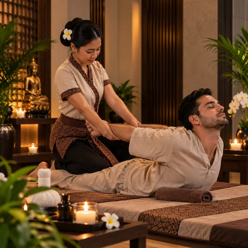 Thai massage stretch – New Sun Thai Spa, Liwan