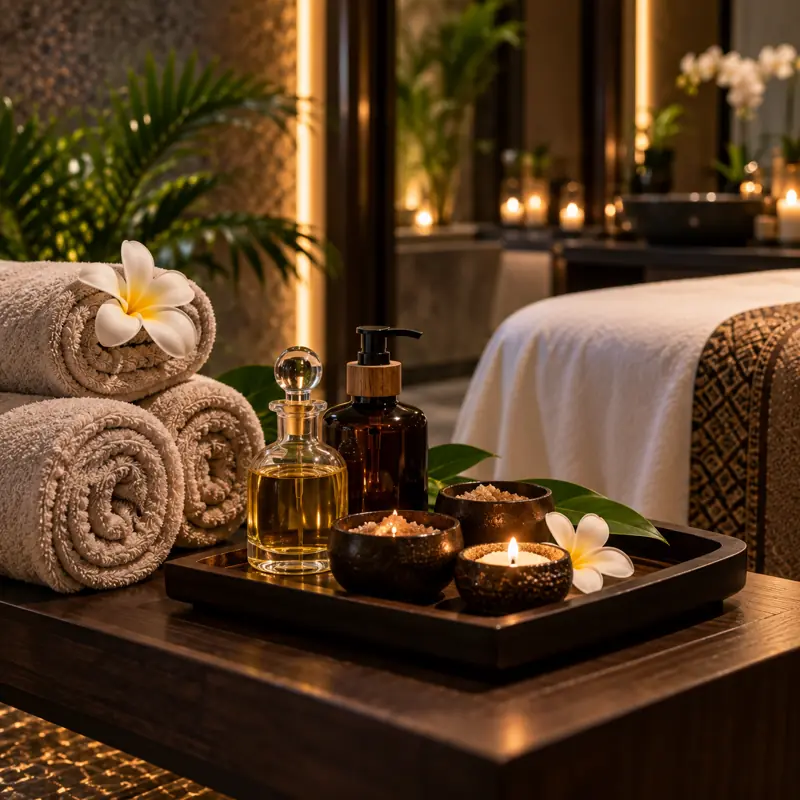 Warm towels and oils prepared for a massage