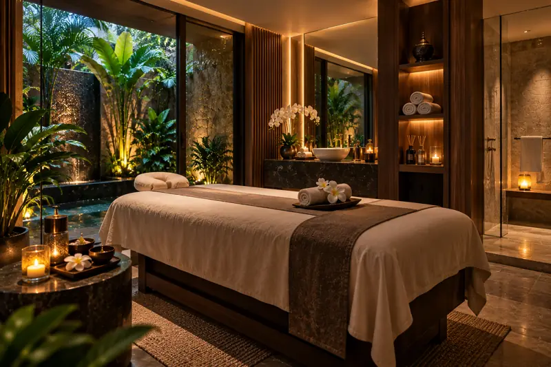 Treatment room with garden view – New Sun Thai Spa, Liwan